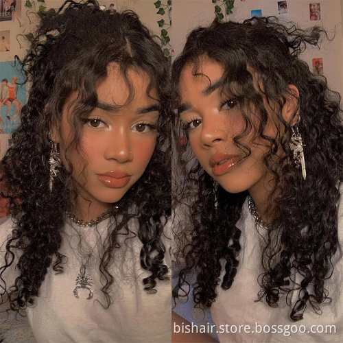 Wholesale Water Wave Short Bob Human Hair Wigs with bangs For Full Machine Made Wigs For Black Women Remy Pixie Cut Bob Wig